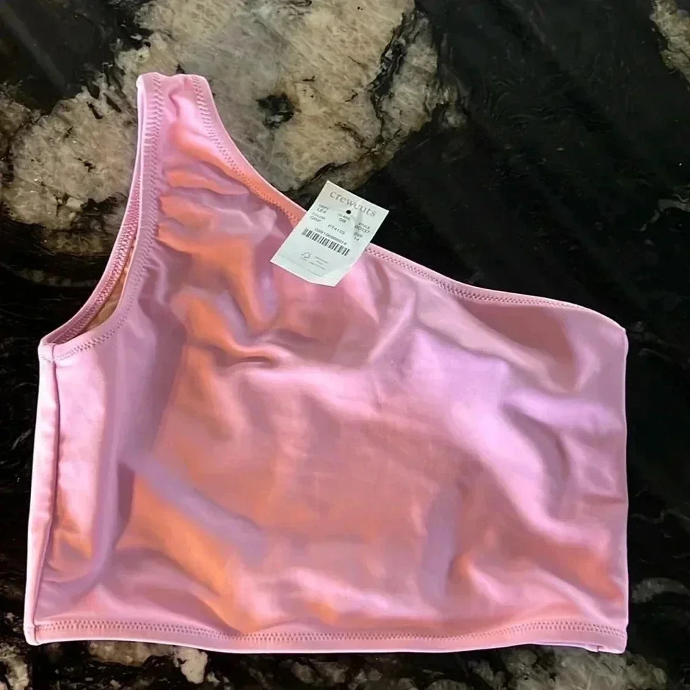 Crewcuts Girls Orchid Pink One Shoulder Bikini Swim Top 14 Barbiecore Resort NWT